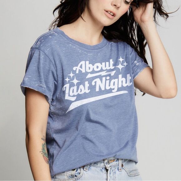 NWOT Recycled Karma Teegrams About Last Night Relaxed fit Tee Vintage Blue Small - Picture 1 of 16